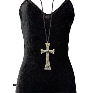 Vintage Rare Richard Kerr 5" Holy‎ Cross Necklace Rhinestone 24” 90s Grunge Goth